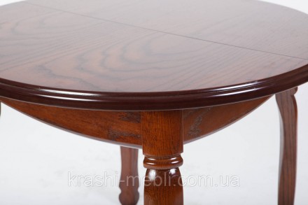 Обідній круглий розкладний дерев'яний стіл із масиву дуба, стільниця МДФ шпонова. . фото 3