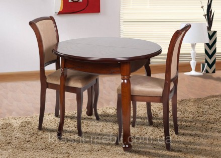 Обідній круглий розкладний дерев'яний стіл із масиву дуба, стільниця МДФ шпонова. . фото 5