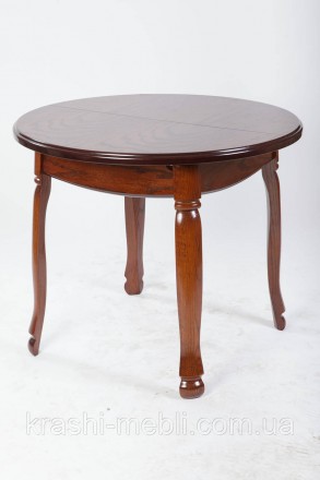 Обідній круглий розкладний дерев'яний стіл із масиву дуба, стільниця МДФ шпонова. . фото 2