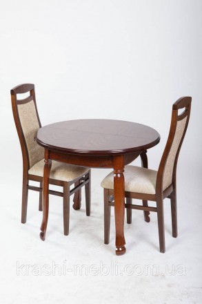 Обідній круглий розкладний дерев'яний стіл із масиву дуба, стільниця МДФ шпонова. . фото 6