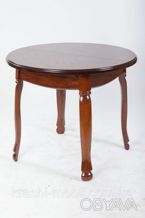 Обідній круглий розкладний дерев'яний стіл із масиву дуба, стільниця МДФ шпонова. . фото 1