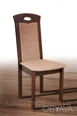 Обідній дерев'яний стілець із напівм'яким сидінням і спинкою, оббитими тканиною.. . фото 1