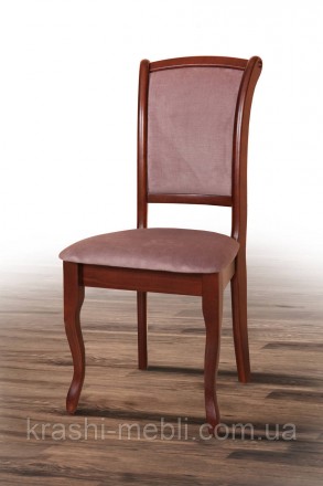 Обідній дерев'яний стілець із напівм'яким сидінням і спинкою, оббитими тканиною.. . фото 2
