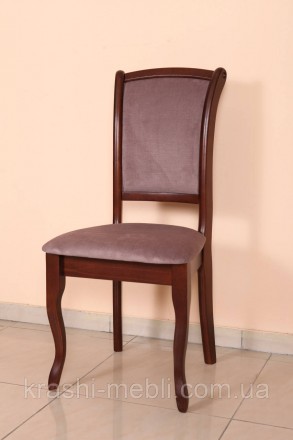 Обідній дерев'яний стілець із напівм'яким сидінням і спинкою, оббитими тканиною.. . фото 4
