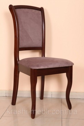 Обідній дерев'яний стілець із напівм'яким сидінням і спинкою, оббитими тканиною.. . фото 5