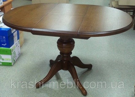 Розкладний обідній стіл із круглою стільницею, основа та ніжки з масиву вільхи, . . фото 5