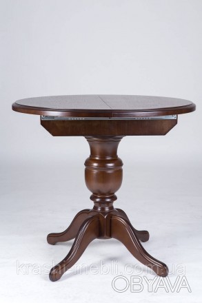 Розкладний обідній стіл із круглою стільницею, основа та ніжки з масиву вільхи, . . фото 1
