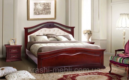 Ліжко в класичному стилі, масив вільхи, ЛДСП. Виголов'я оббите шкірозамінником с. . фото 4