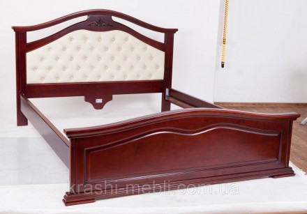 Ліжко в класичному стилі, масив вільхи, ЛДСП. Виголов'я оббите шкірозамінником с. . фото 5