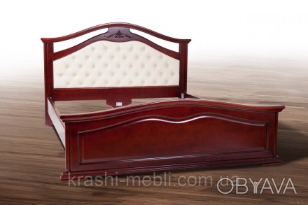 Ліжко в класичному стилі, масив вільхи, ЛДСП. Виголов'я оббите шкірозамінником с. . фото 1