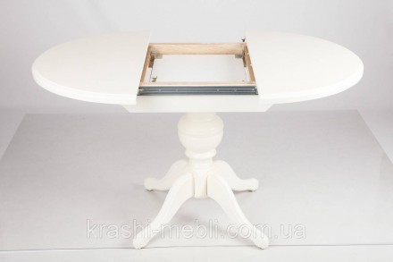 Розкладний обідній стіл із круглою стільницею, основа та ніжки з масиву вільхи, . . фото 5