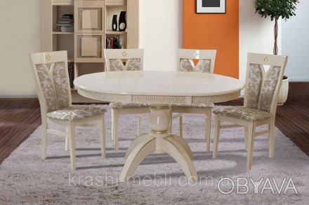 Розкладний круглий обідній стіл із масиву вільхи, стільниця з МДФ шпонованого, п. . фото 1