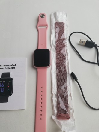 Продам смарт – годинник Smart Watch T80S Pink + 2 браслети, сталевий та силіконо. . фото 3