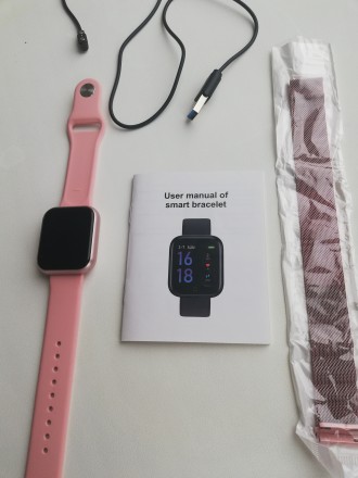 Продам смарт – годинник Smart Watch T80S Pink + 2 браслети, сталевий та силіконо. . фото 7