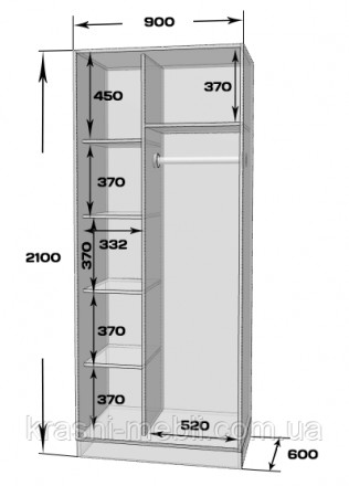 Ця шафа має стандартні для корпусної шафи-купе елементи: верх, дно, бічні стіни . . фото 3