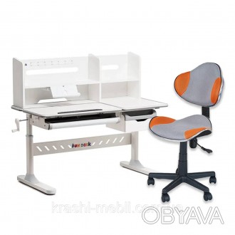 Парта-трансформер Fundesk Fiore II Grey + дитячий стілець FunDesk LST3 Orange — . . фото 1