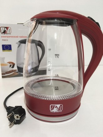 Чайник стеклянный PROMOTEC PM-810 Бордовый. Івано-Франківськ. фото 1 Чайник стеклянный PROMOTEC PM-810 Бордовый. Івано-Франківськ. фото 1