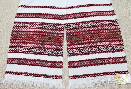 Гарний тканий рушник білого кольору (1,90*0,36м.) з орнаментом в червоно-зелено-. . фото 1