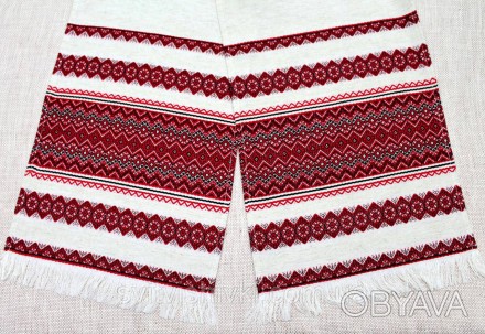 Універсальний тканий рушник (1,90*0,36м.) з орнаментом в червоно-чорних кольорах. . фото 1