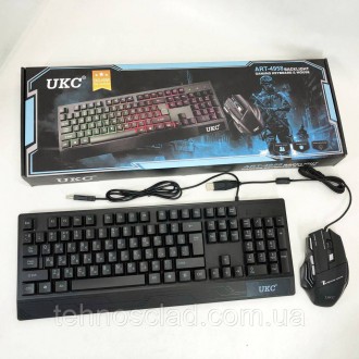 Клавіатура з мишкою провідна з підсвічуванням UKC M-710 мембранна повнорозмірна . . фото 2
