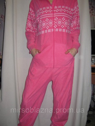  Пижама кигуруми Love to lounge женская б/у розовая с белым рисунком на флисе ра. . фото 2