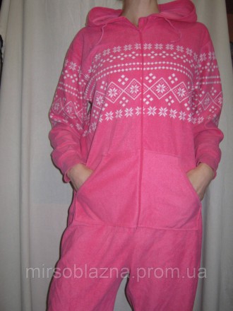  Пижама кигуруми Love to lounge женская б/у розовая с белым рисунком на флисе ра. . фото 7