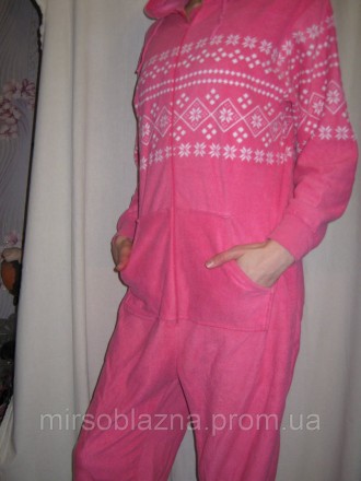  Пижама кигуруми Love to lounge женская б/у розовая с белым рисунком на флисе ра. . фото 6
