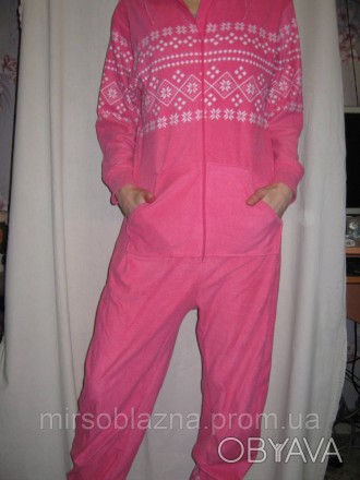  Пижама кигуруми Love to lounge женская б/у розовая с белым рисунком на флисе ра. . фото 1