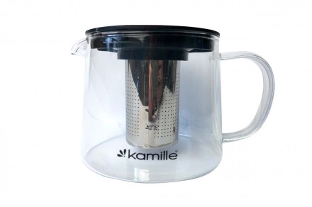 Чайник скляний вогнетривкий Kamille — 1000 мл із заварником. . фото 2