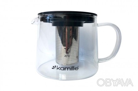 Чайник скляний вогнетривкий Kamille — 1000 мл із заварником. . фото 1