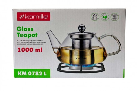 Чайник стеклянный огнеупорный Kamille - 1000мл с заварником. . фото 3