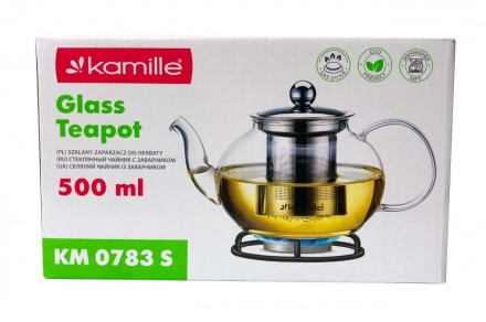 Чайник скляний вогнетривкий Kamille — 500 мл із заварником. . фото 3