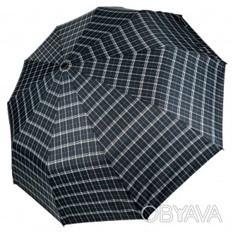 Зонт полуавтомат в клетку на 10 спиц от фирмы Bellissimo, надежный и практичный . . фото 1