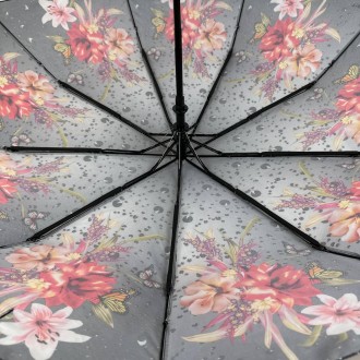 Женский зонтик-полуавомат с ярким принтом цветов и капель дождя от Toprain.
Высо. . фото 7