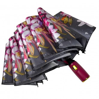 Женский зонтик-полуавомат с ярким принтом цветов и капель дождя от Toprain.
Высо. . фото 4