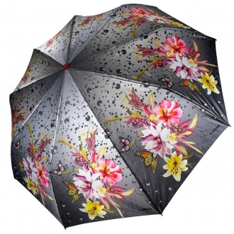 Женский зонтик-полуавомат с ярким принтом цветов и капель дождя от Toprain.
Высо. . фото 2