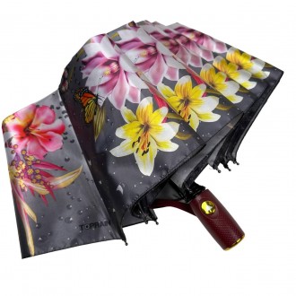 Женский зонтик-полуавомат с ярким принтом цветов и капель дождя от Toprain.
Высо. . фото 4