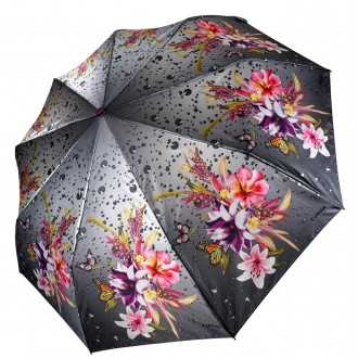 Женский зонтик-полуавомат с ярким принтом цветов и капель дождя от Toprain.
Высо. . фото 2