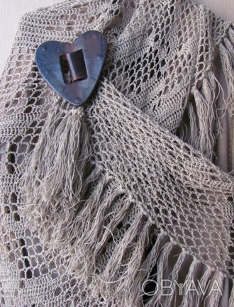 Платок-шаль на плечи вязаный филейной вязкой из льна с шелком ширина170см, длина. . фото 1