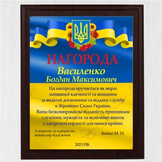 Диплом для солдата, військового, волантера металевий із дерев'яною основою
вигот. . фото 11