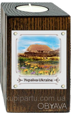 Деревянный, прямоугольный подсвечник в украинском стиле коричневого цвета. На од. . фото 1