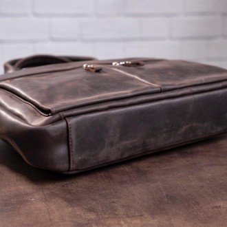 Якісна, міцна шкіряна коричнева* вінтажна ділова сумка з відділенням для ноутбук. . фото 7