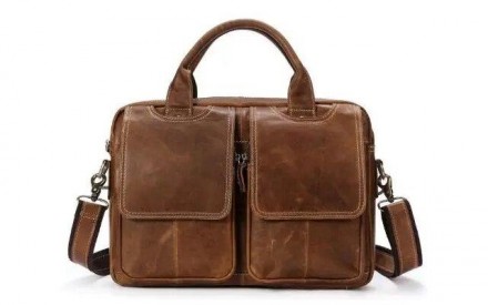 Стильна світло-коричнева, руда сумка для ноутбука з натуральної шкіри з потертос. . фото 2