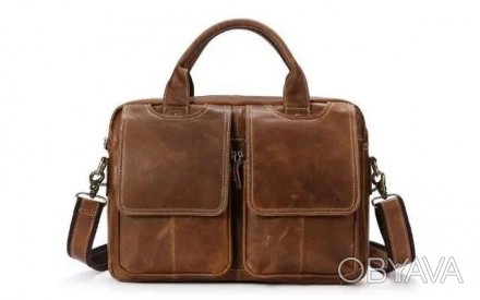 Стильна світло-коричнева, руда сумка для ноутбука з натуральної шкіри з потертос. . фото 1