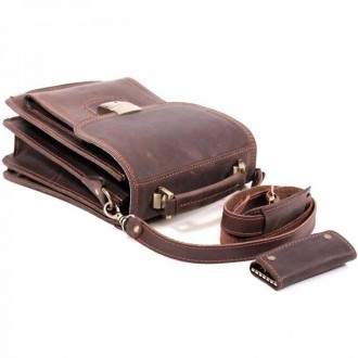 Якісна, респектабельна барсетка, сумка месенджер коричнева з натуральної ВІНТАЖН. . фото 3