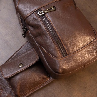 Чоловіча шкіряна коричнева сумка крос-боді, слінг, бананка
 Матеріал: натуральна. . фото 3