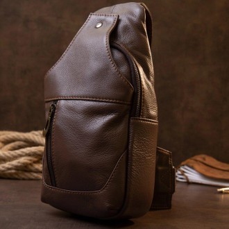 Чоловіча шкіряна коричнева сумка крос-боді, слінг, бананка
 Матеріал: натуральна. . фото 5