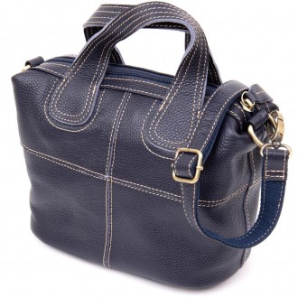 Компактна стильна жіноча темно-синя сумка з натуральної шкіри з зернистою фактур. . фото 10