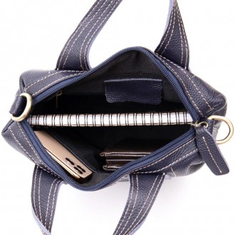 Компактна стильна жіноча темно-синя сумка з натуральної шкіри з зернистою фактур. . фото 8