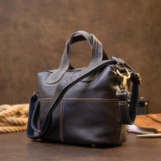 Компактна стильна жіноча темно-синя сумка з натуральної шкіри з зернистою фактур. . фото 5